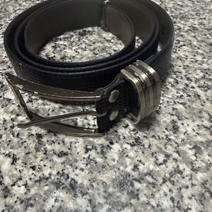 Giorgio Danieli Men's Genuine Italian Black‎ Leather Belt Size 40 Silver Buckle